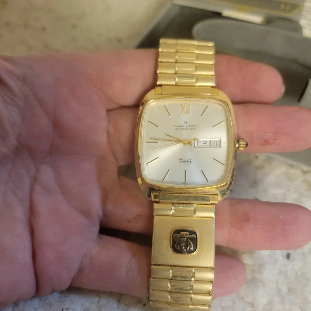 Hamilton Masterpiece Watch Mens OS Gold Excellent Quaker Oats 1990 Vintage Box
